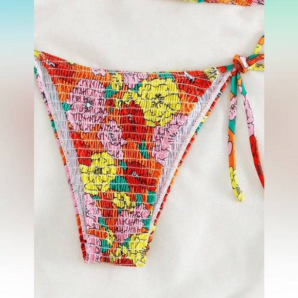 Women’s Floral Print Halter String Thong Bikini Bathing Suit 2 Piece Swimsuit XL - Picture 7 of 7